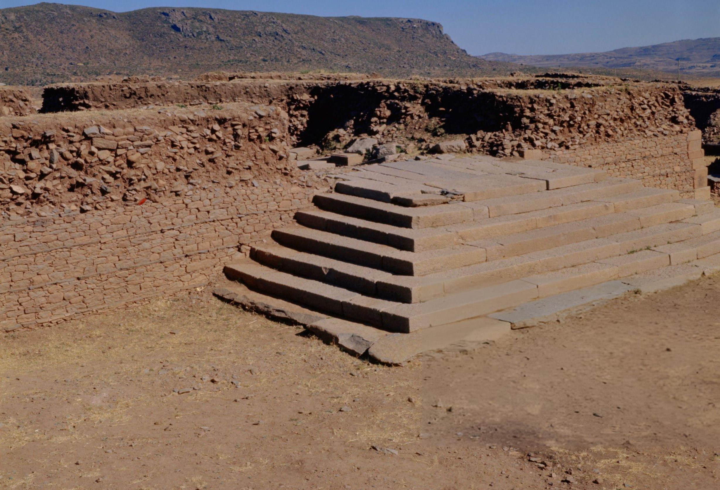 Recently exposed stone steps and walls as part of excavations of the Dungur mansion
